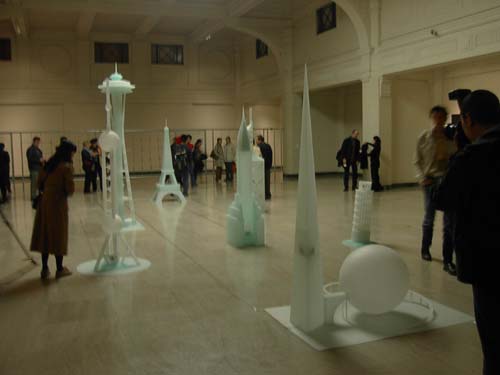 Exhibited artwork and visitors